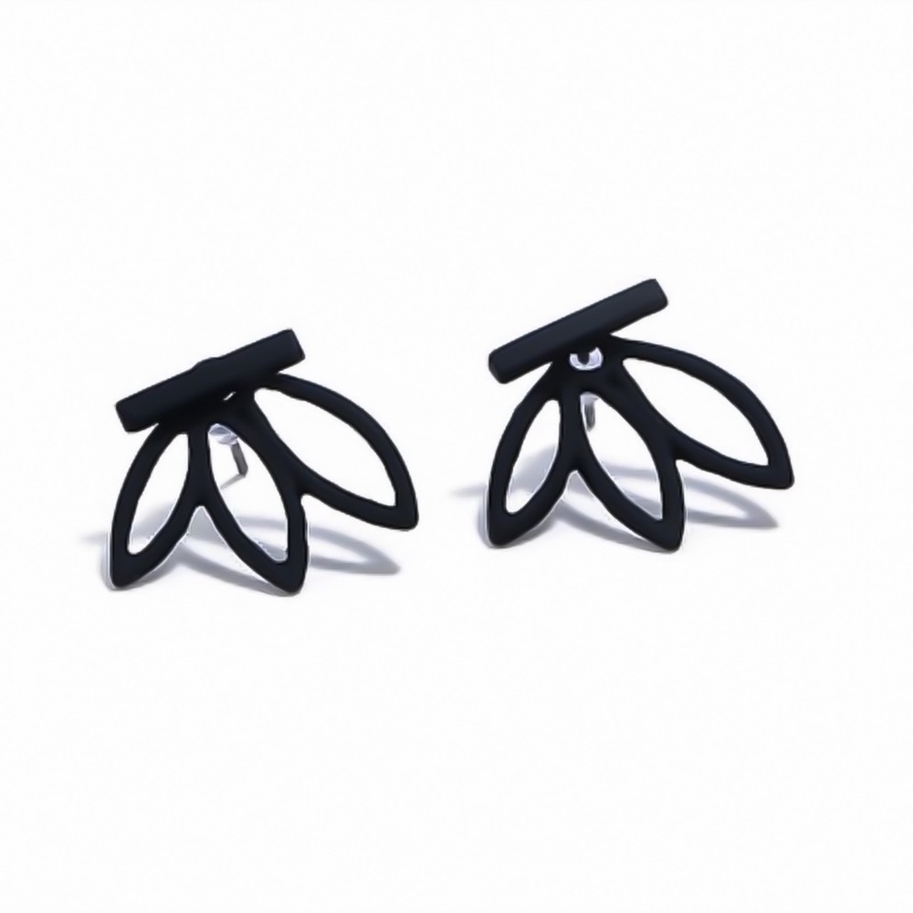 Black Bar & Lotus Jacket Stud Earrings - Picture 5 of 7